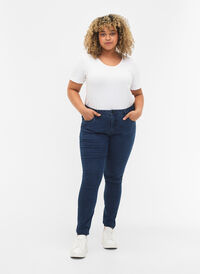 High-waisted super slim Amy jeans , Dark blue, Model