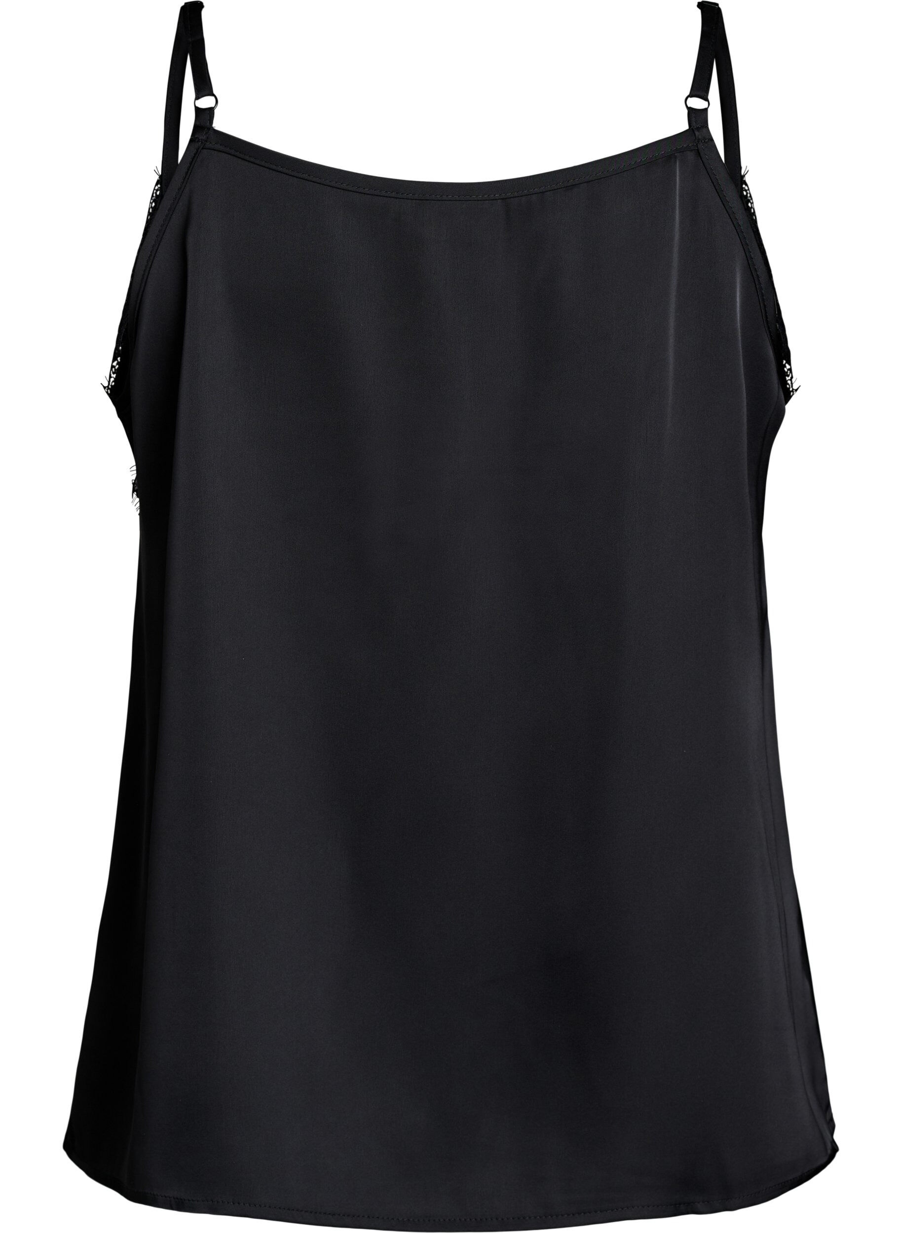 Zizzifashion Satin strap top with lace, Black, Packshot image number 1