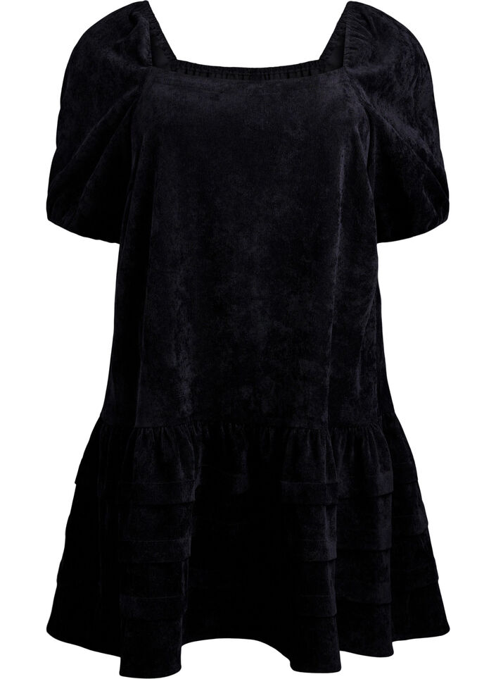 Short corduroy dress with square neckline, Black, Packshot image number 0