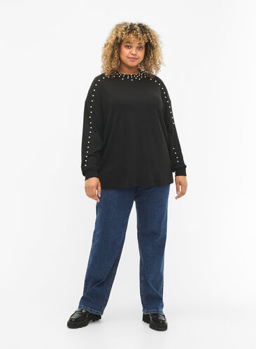Long sleeve blouse with beads, Black, Model image number 2