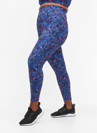 Workout leggings with 7/8 length and print, Blue Leaf AOP, Model