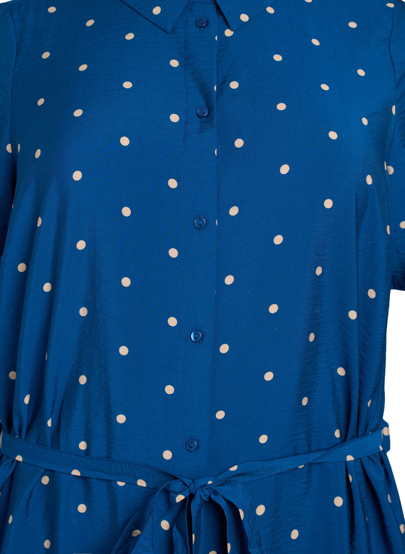 Midi shirt dress with polka dots - Blue - Sz. 40-64 - Zizzifashion Midi shirt dress with polka dots - Blue - Sz. 40-64 - Zizzifashion