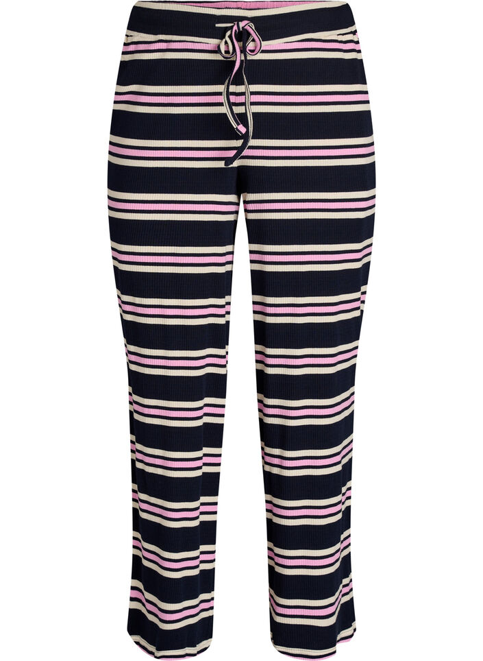 Striped pyjama bottoms with wide legs, Blue, Packshot image number 0