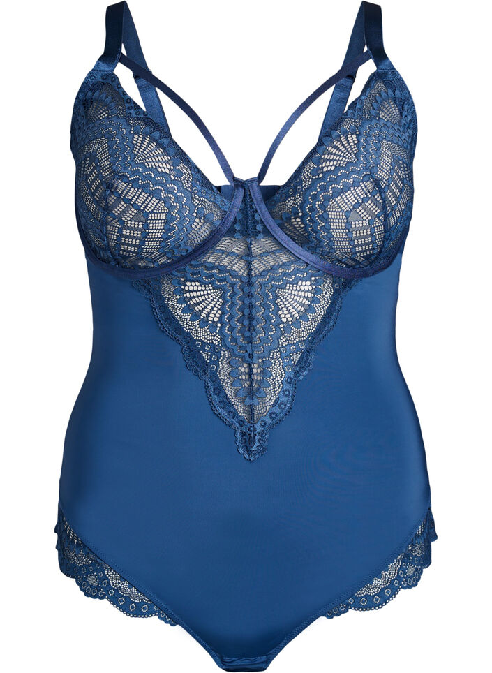 Underwired lace body with strap detail, Blue, Packshot image number 0