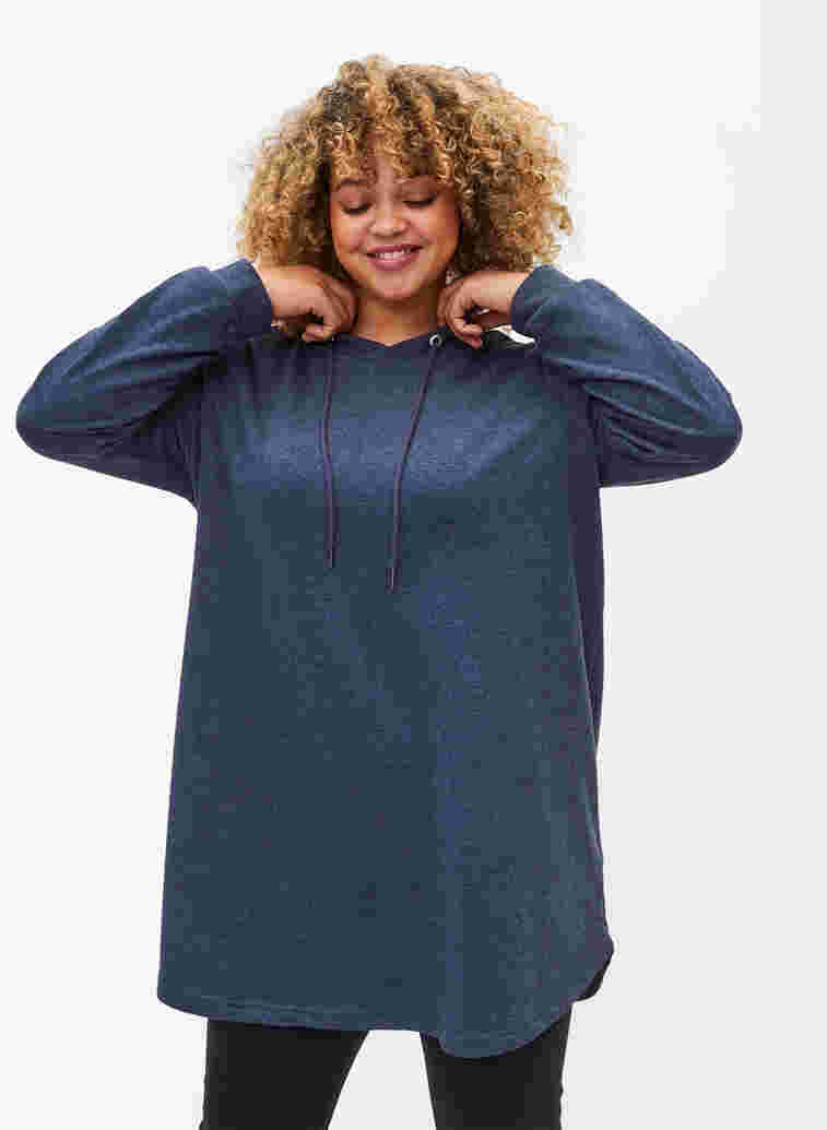 Long-sleeved tunic with drawstrings, Navy Mel, Model image number 0