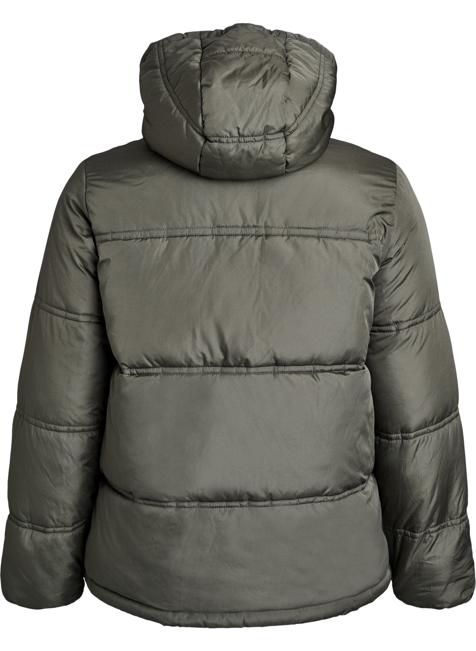Zizzifashion Short puffer jacket with a hood and two-way zipper, Dark Grey, Packshot image number 1