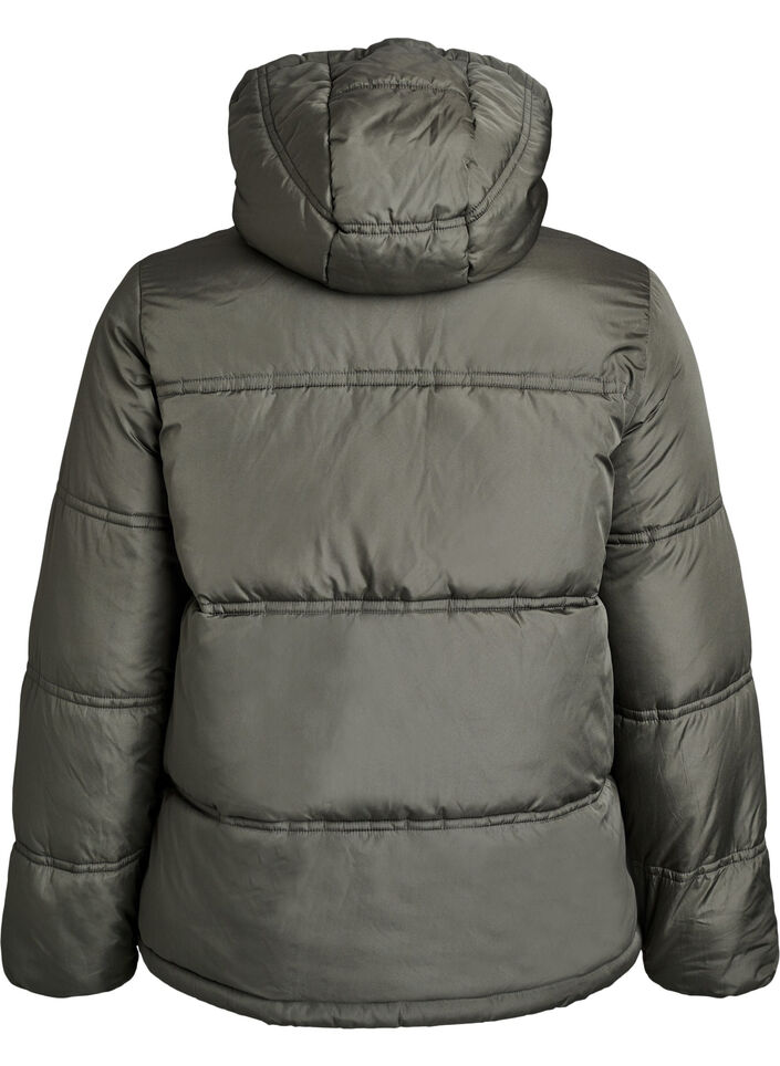 Short puffer jacket with a hood and two-way zipper, Dark Grey, Packshot image number 1
