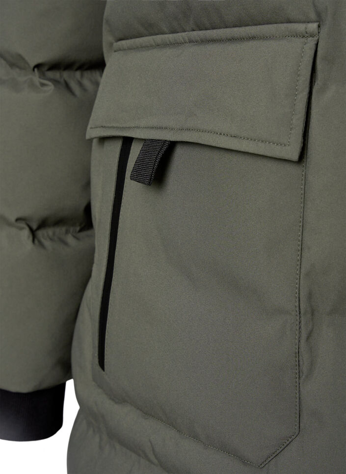 Puffer coat with hood and pockets, Green, Packshot image number 3