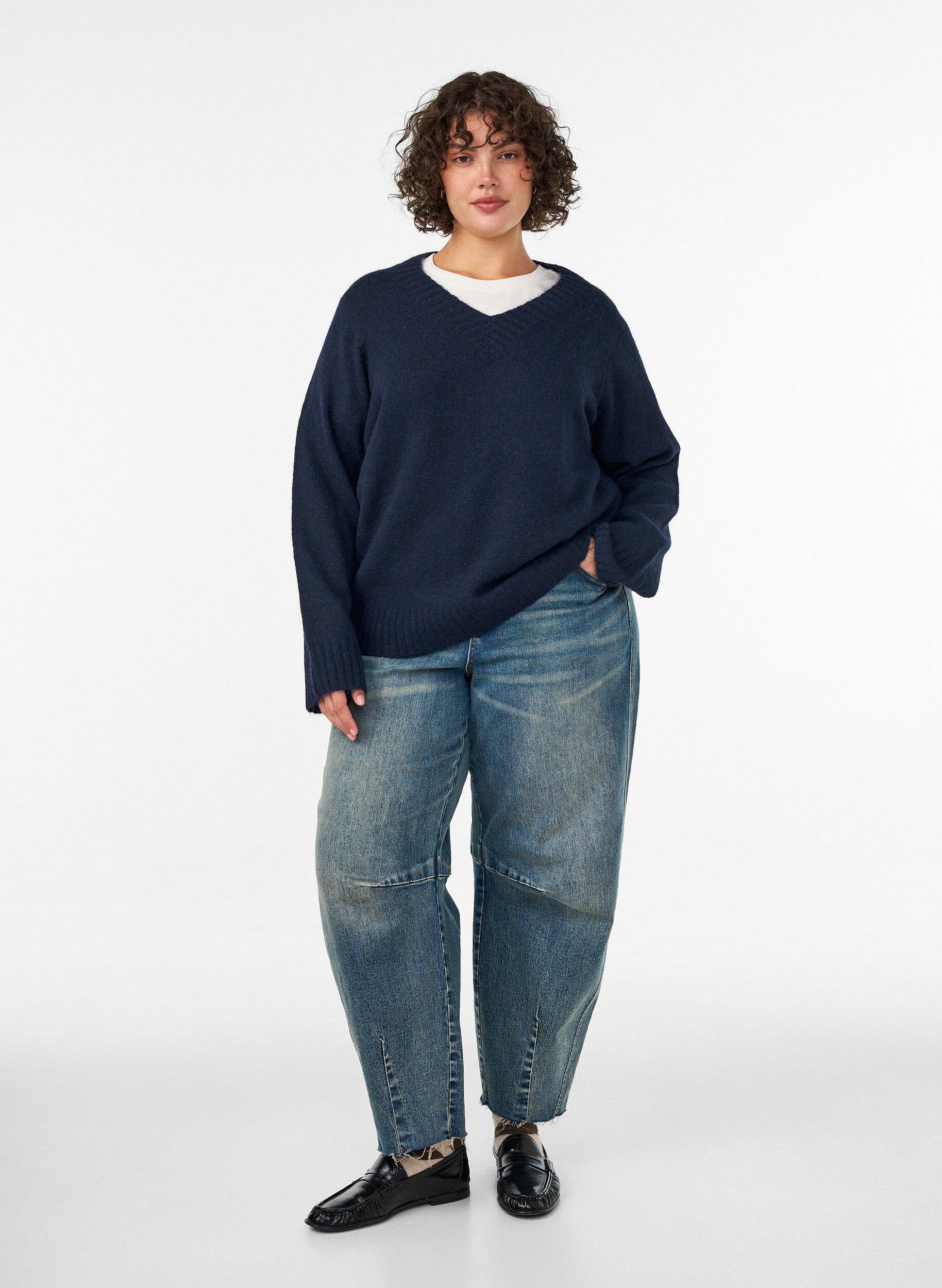 ZizzifashionV-neck jumper, Blue, Model image number 1