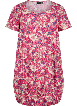 Short-sleeved, printed cotton dress, Raspberry S. Paisley, Packshot image number 0