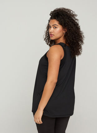 Plain-coloured sports top with round neck, Black, Model image number 1