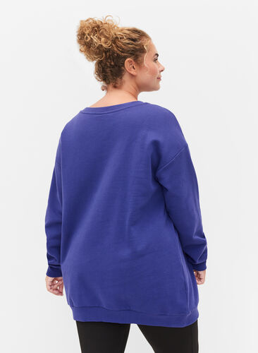 Printed cotton sweatshirt, Deep Blue, Model image number 1