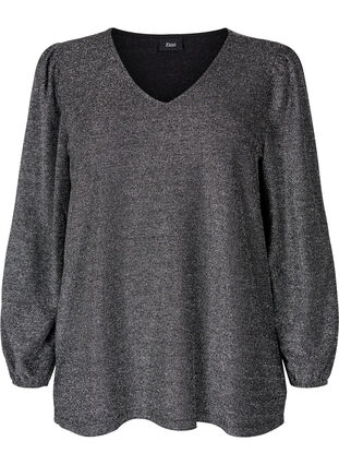 Top with glitter and long sleeves, Black Silver, Packshot image number 0