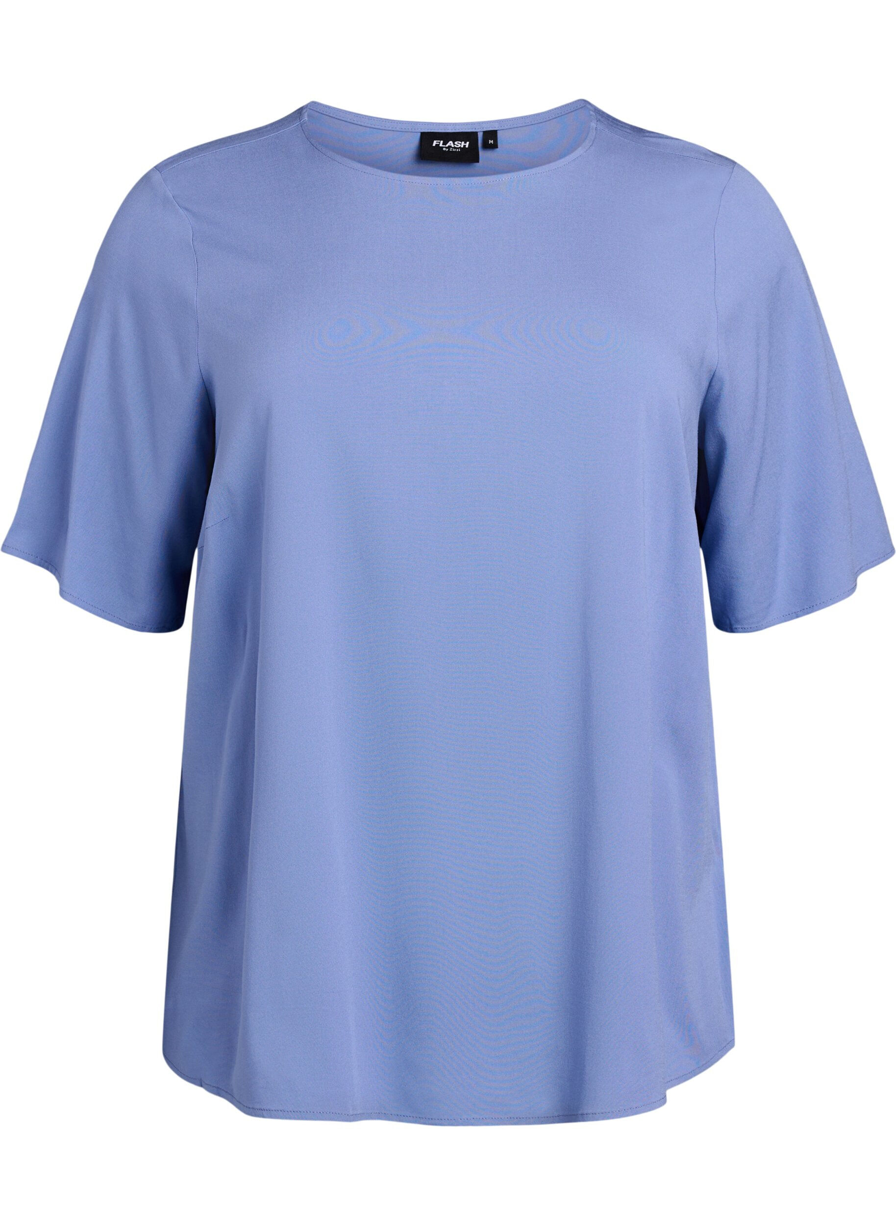 Zizzifashion Short-sleeved woven blouse with round neck, Blue, Packshot image number 0