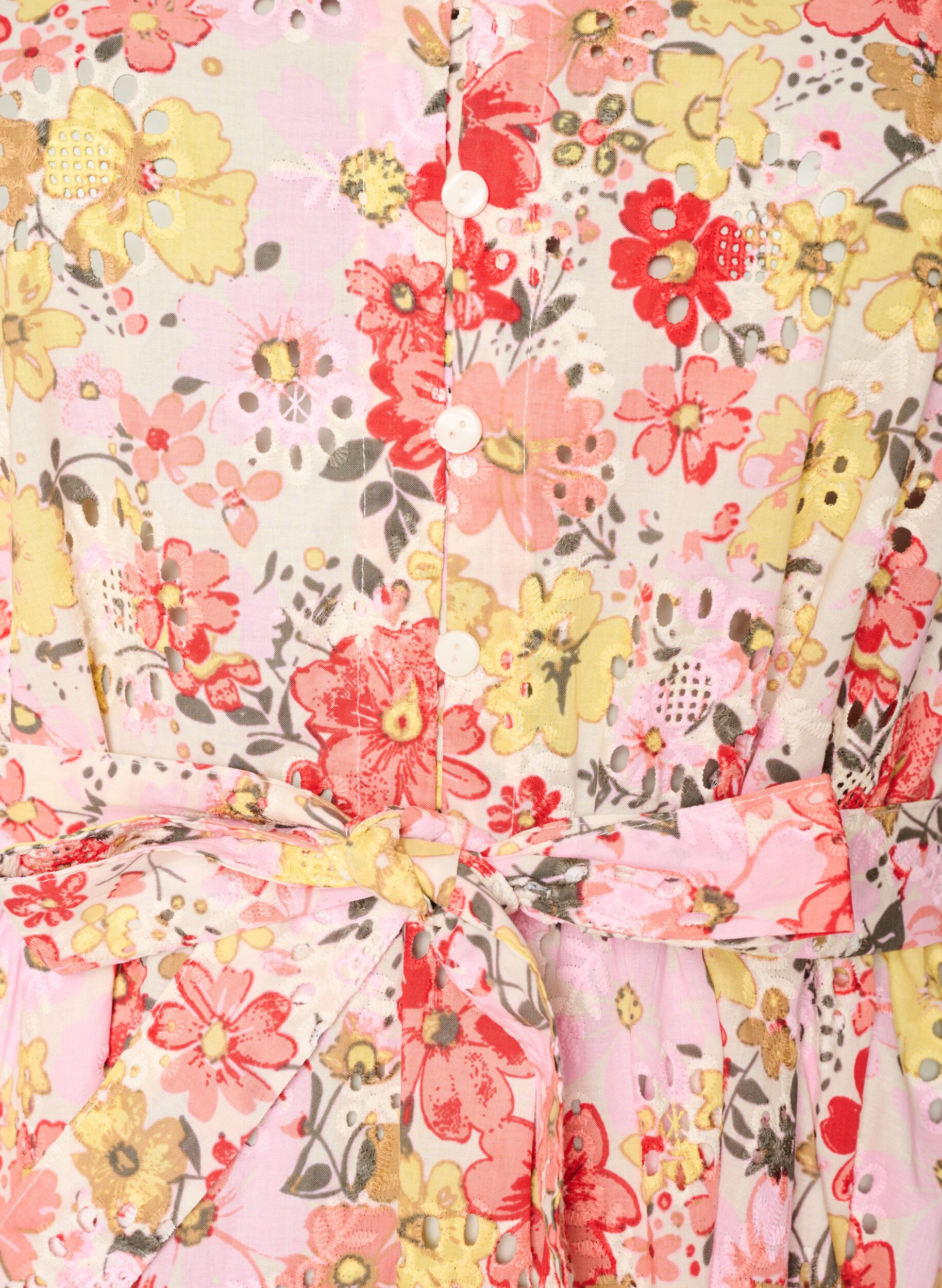 ZizzifashionFloral midi dress with broderie anglaise and a tie-belt, Rose, Packshot image number 2