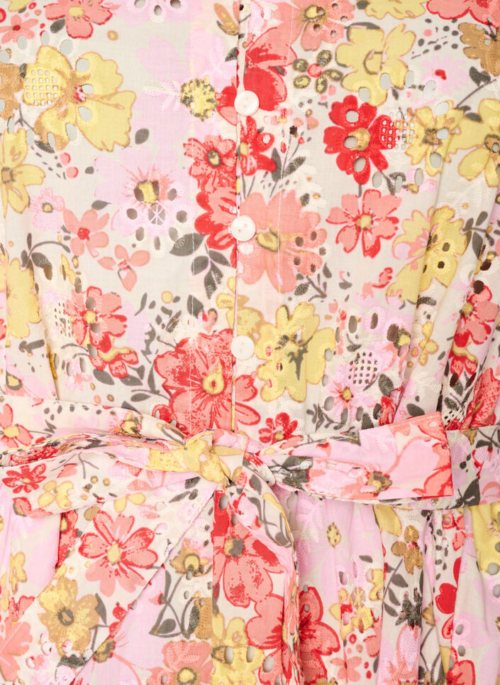 Floral midi dress with broderie anglaise and a tie-belt, Rose, Packshot image number 2