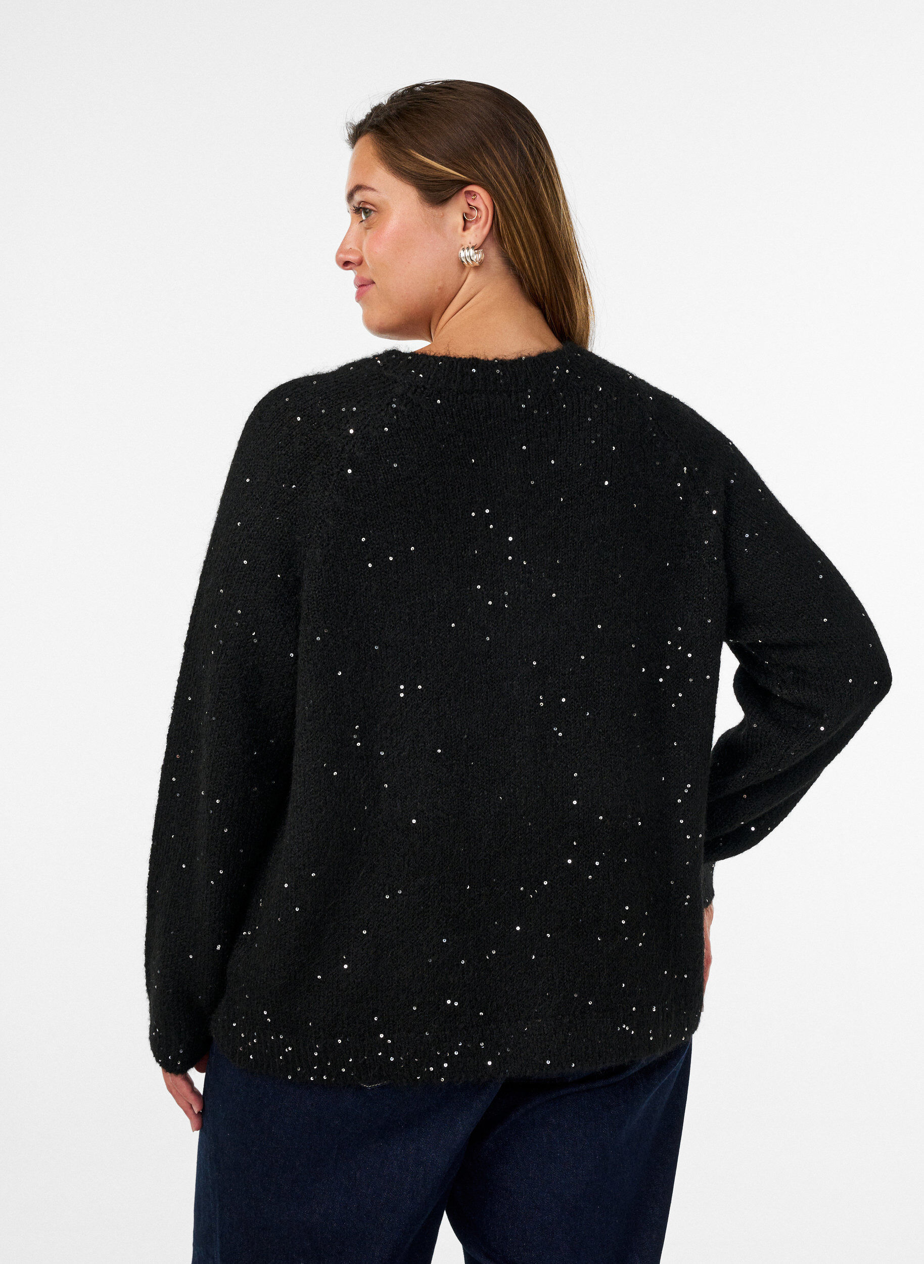 ZizzifashionCardigan with sequins and buttons, Black, Model image number 2