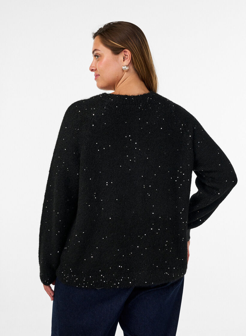Cardigan with sequins and buttons, Black, Model image number 2