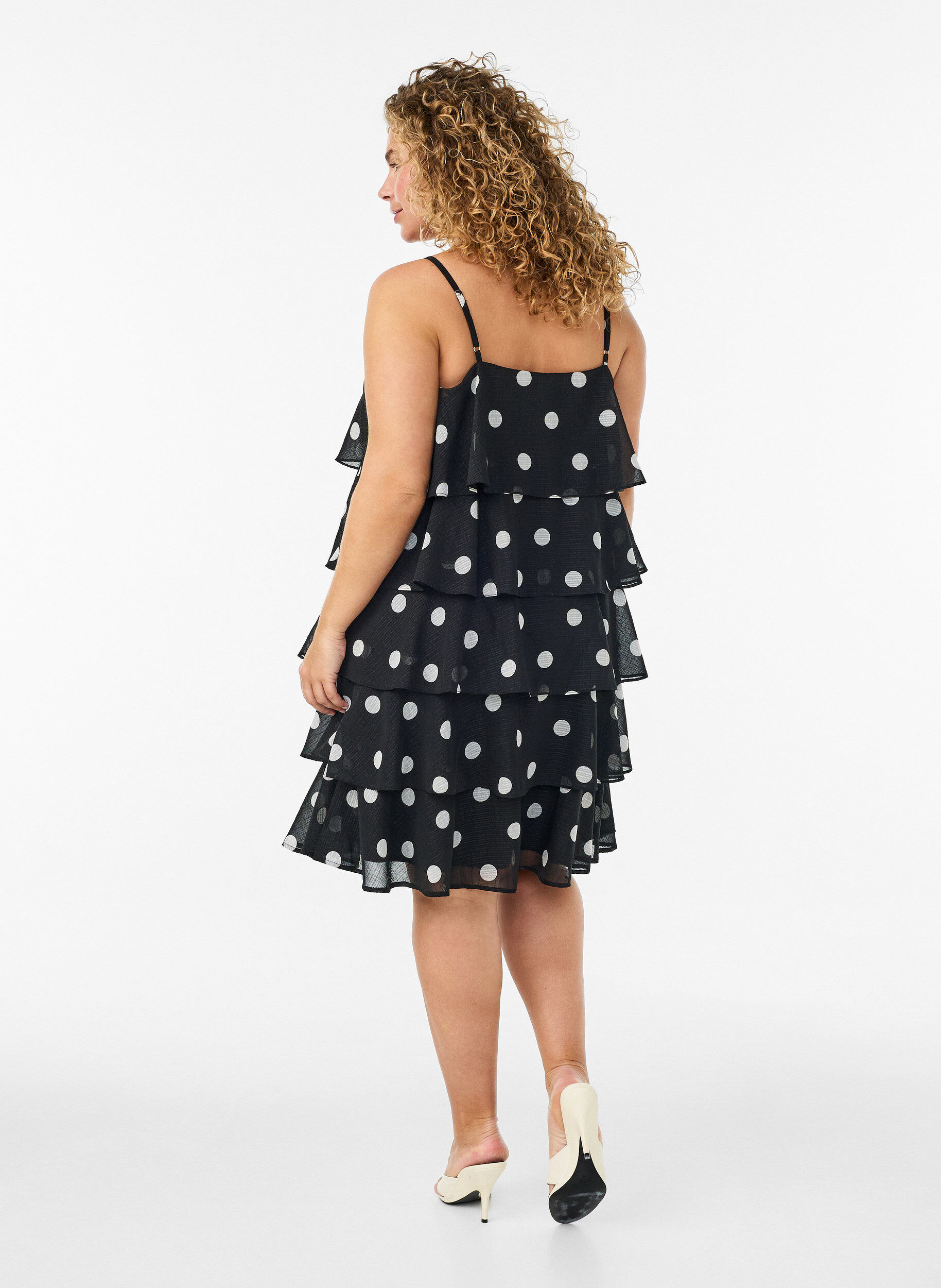 ZizzifashionLayered dress with ruffles and spaghetti straps, Black, Model image number 2