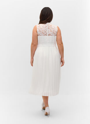 Sleeveless dress with lace and pleats, Star White, Model image number 1