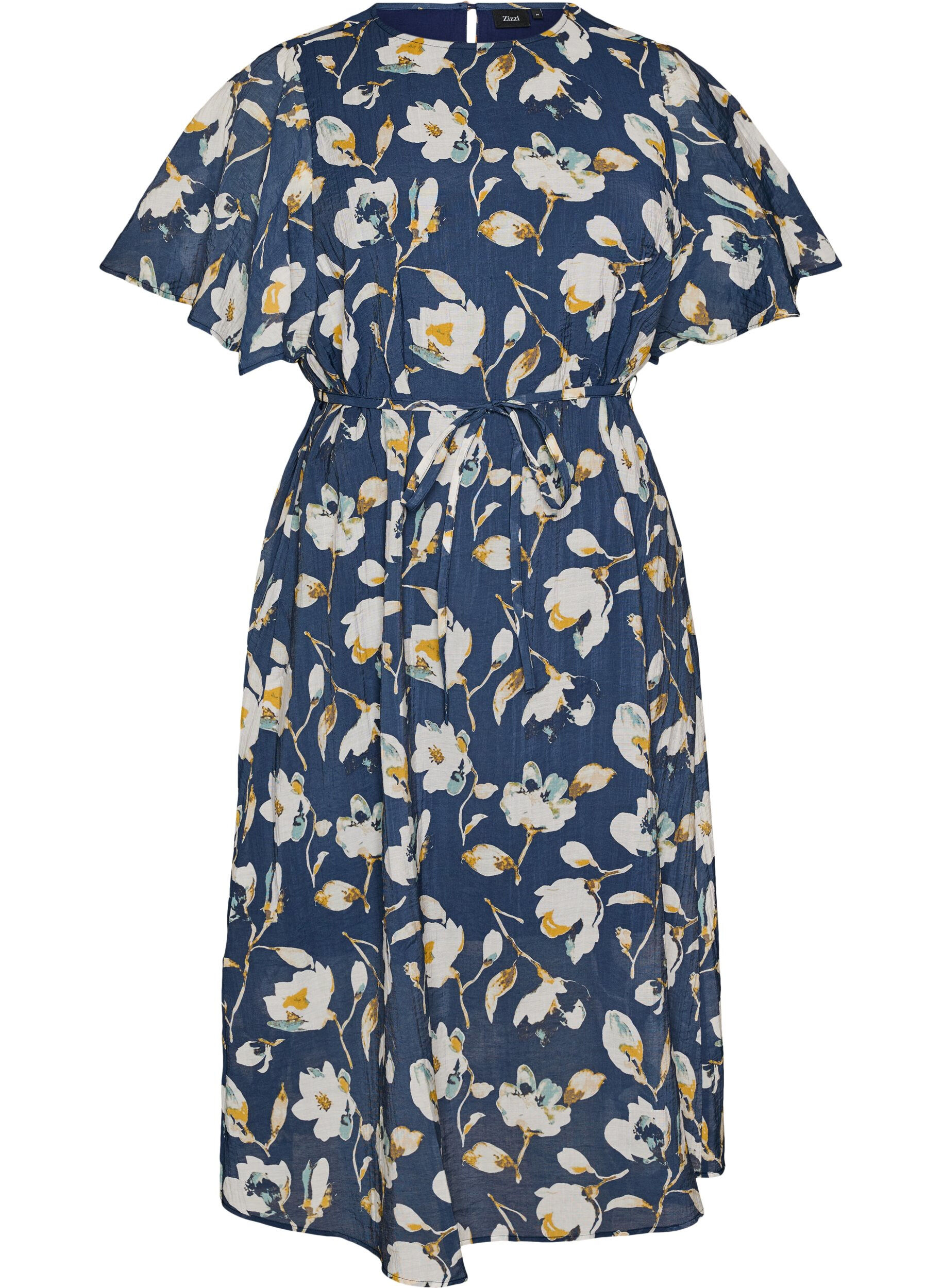 ZizzifashionAnkle-length dress with flutter sleeves and tie-waist, Blue, Packshot image number 0