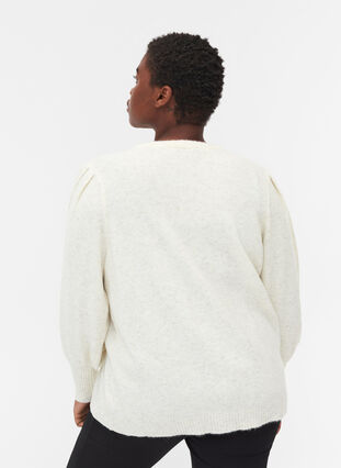 Melange knit sweater with puff sleeves, Cloud Dancer Mel., Model image number 1