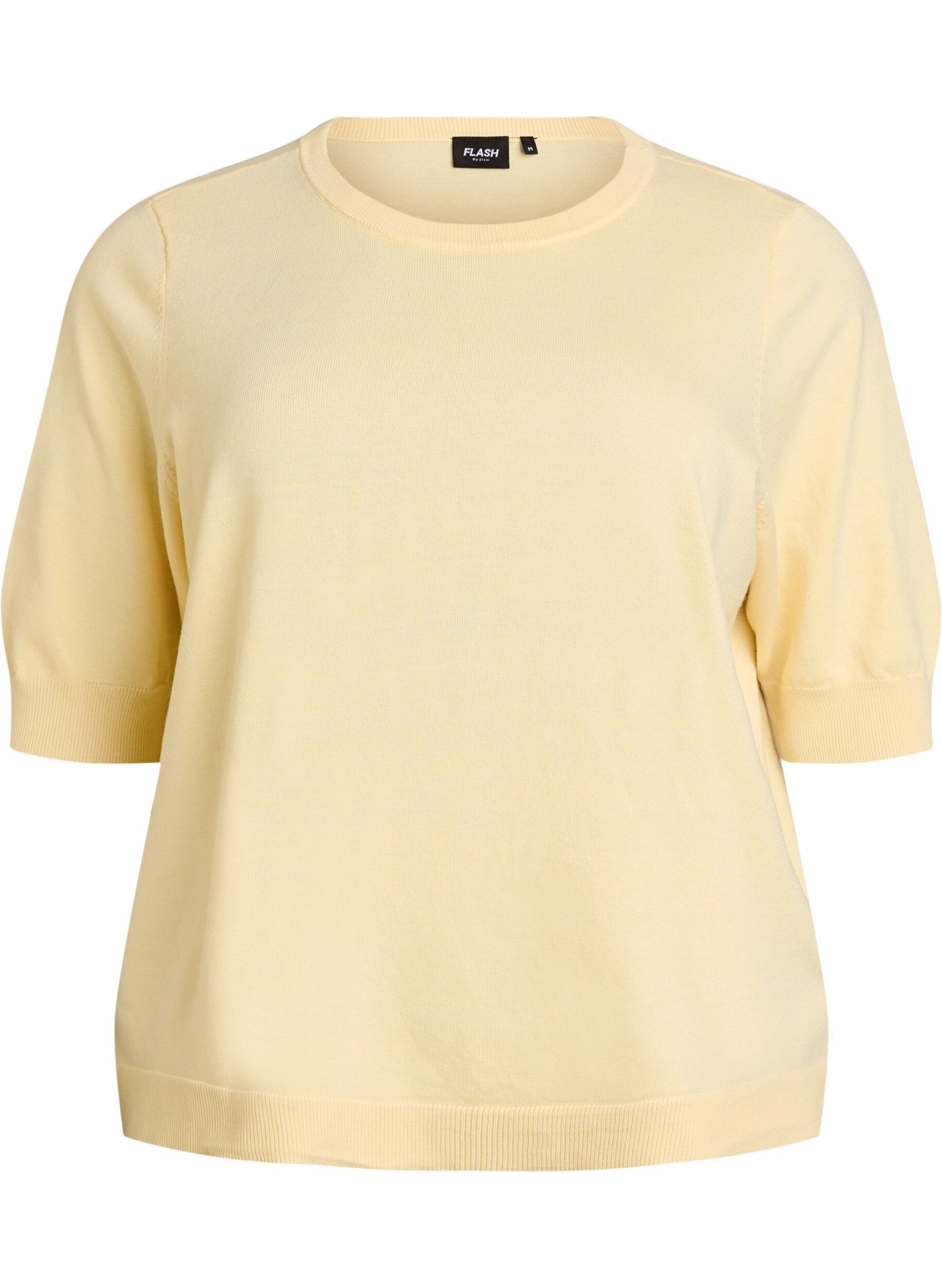 Zizzifashion Fine-knit blouse with short sleeves, Yellow, Packshot image number 0