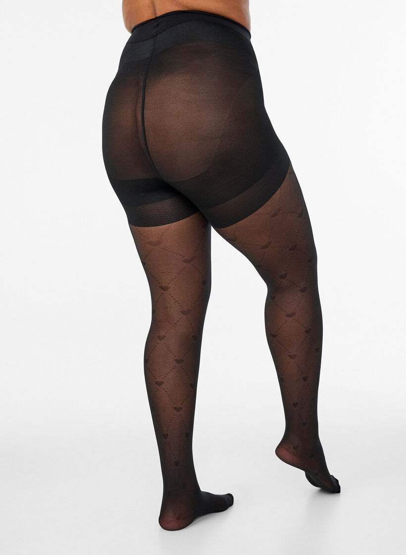 Push-up tights 50 denier with heart pattern, Black, Model image number 1