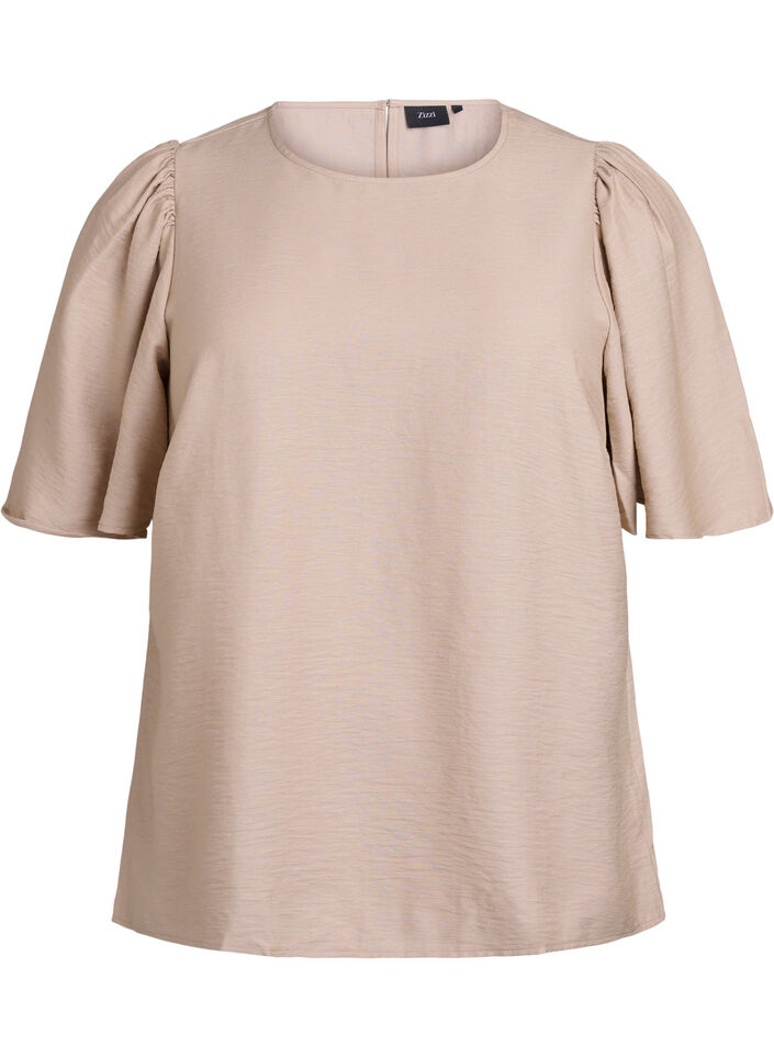 Blouse with short, wide sleeves, Beige, Packshot image number 0