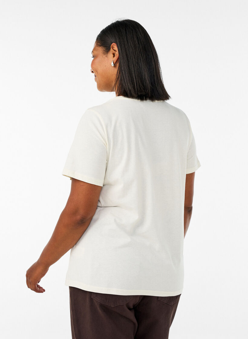 Cotton T-shirt with print, Vanilla, Model image number 2