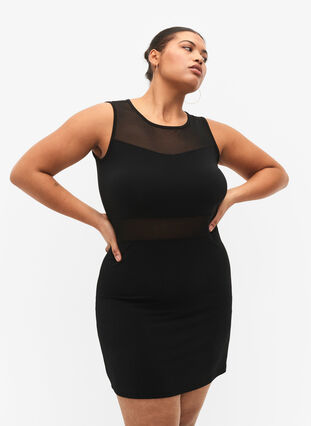 Sleeveless dress with slim fit, Black, Model image number 0