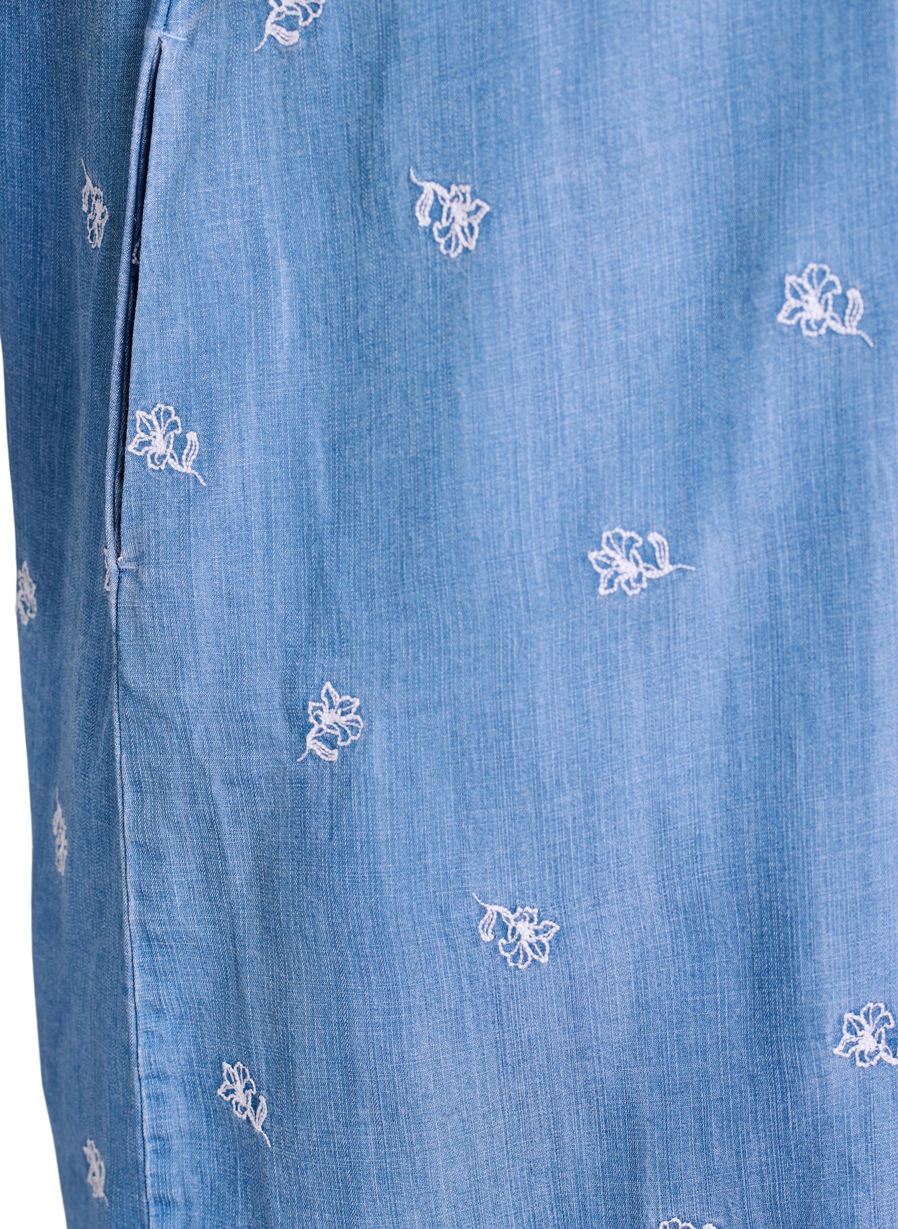 ZizzifashionLyocell dress with a denim look and embroidered flowers, Light Blue, Packshot image number 3