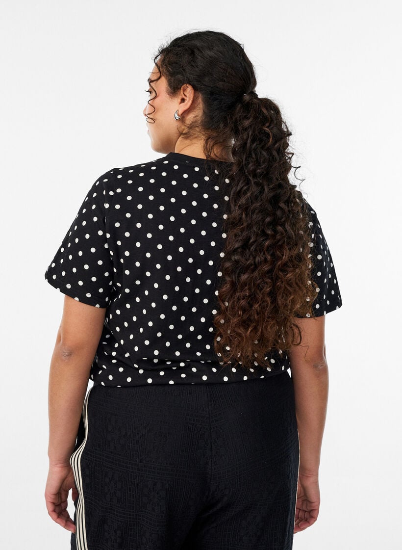 Polka dot cotton T-shirt, Black, Model image number 2