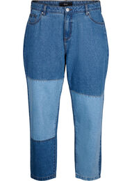 Mille mom fit jeans with colorblock and high waist, Light Blue Denim, Packshot