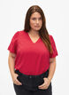 Short sleeve viscose blouse with embroidery, Red, Model image number 0