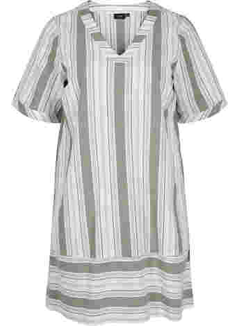 Striped cotton dress with short sleeves
