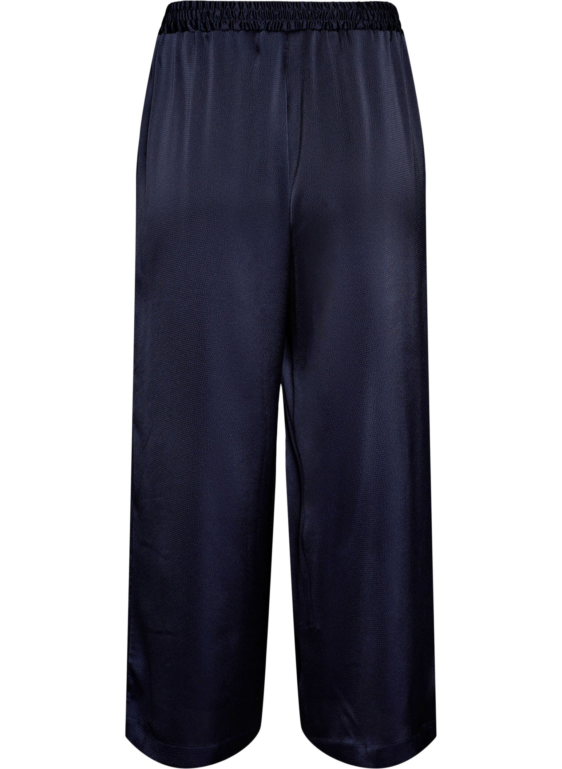 Zizzifashion Satin-look trousers with wide, straight legs, Blue, Packshot image number 1
