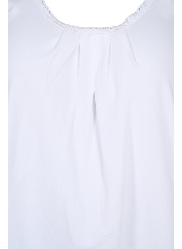 Cotton top with rounded neckline and lace trim, Bright White, Packshot image number 2