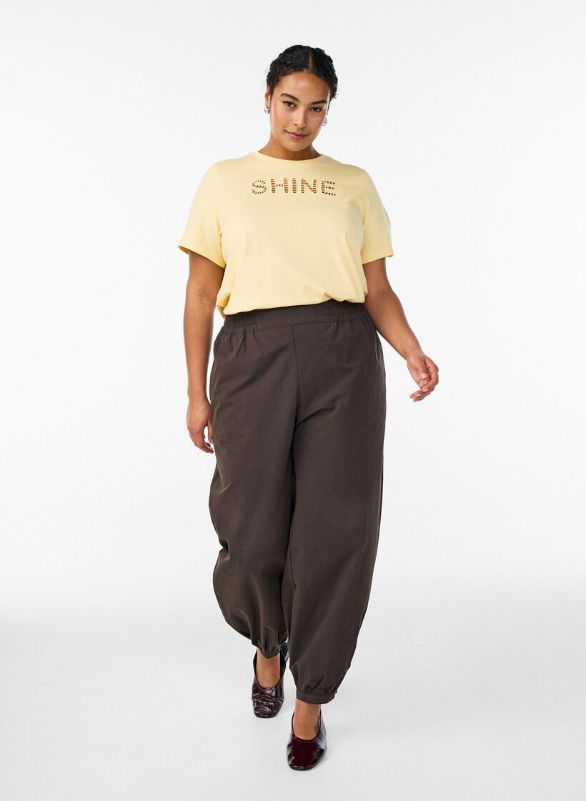 Cotton T-shirt with embroidered text, Yellow, Model image number 1