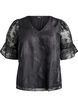 Organza-look party blouse with a tone-on-tone pattern, Black, Packshot image number 0