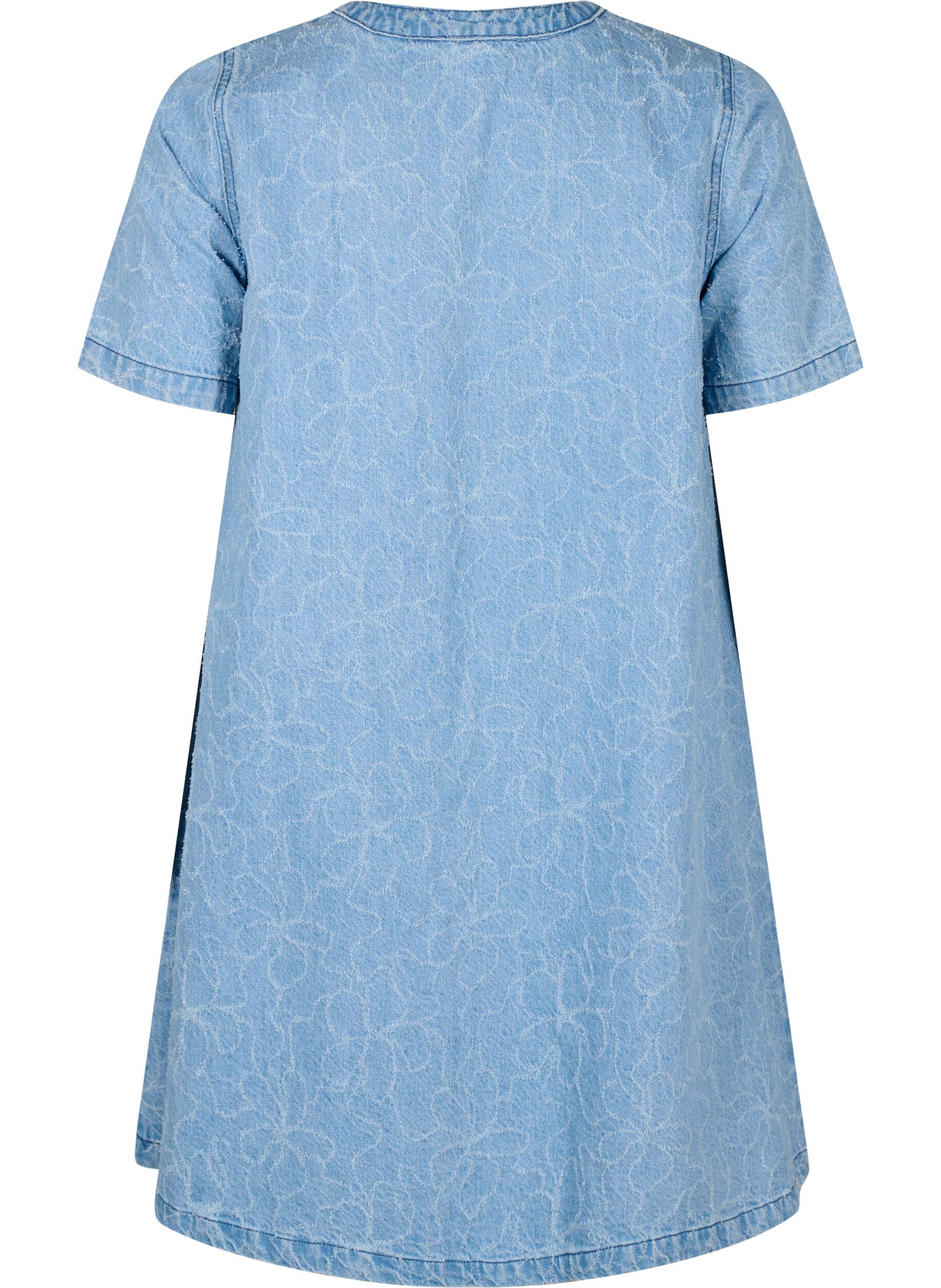 Zizzifashion Short denim dress with an A-line cut and floral pattern, Light Blue, Packshot image number 1