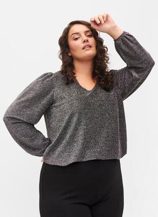 Top with glitter and long sleeves, Black Silver, Model image number 0