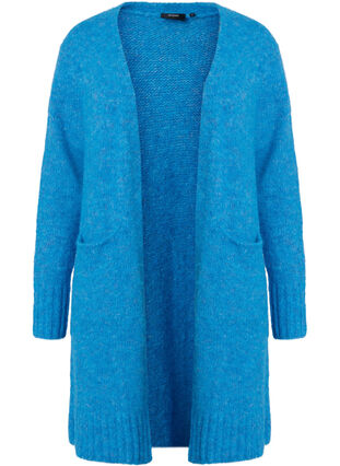 Long knitted cardigan with wool and pockets, French Blue, Packshot image number 0