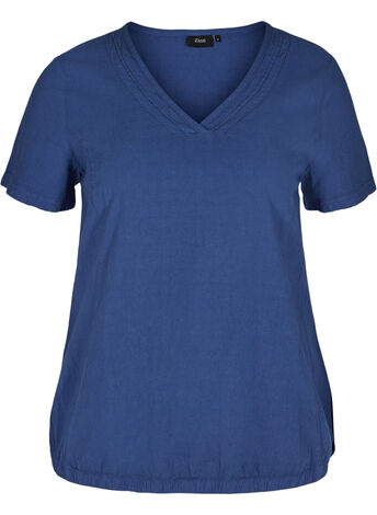 Short-sleeved cotton blouse with a v-neck