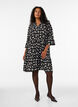 Short A-line jersey dress with an all-over print, Black, Model image number 1