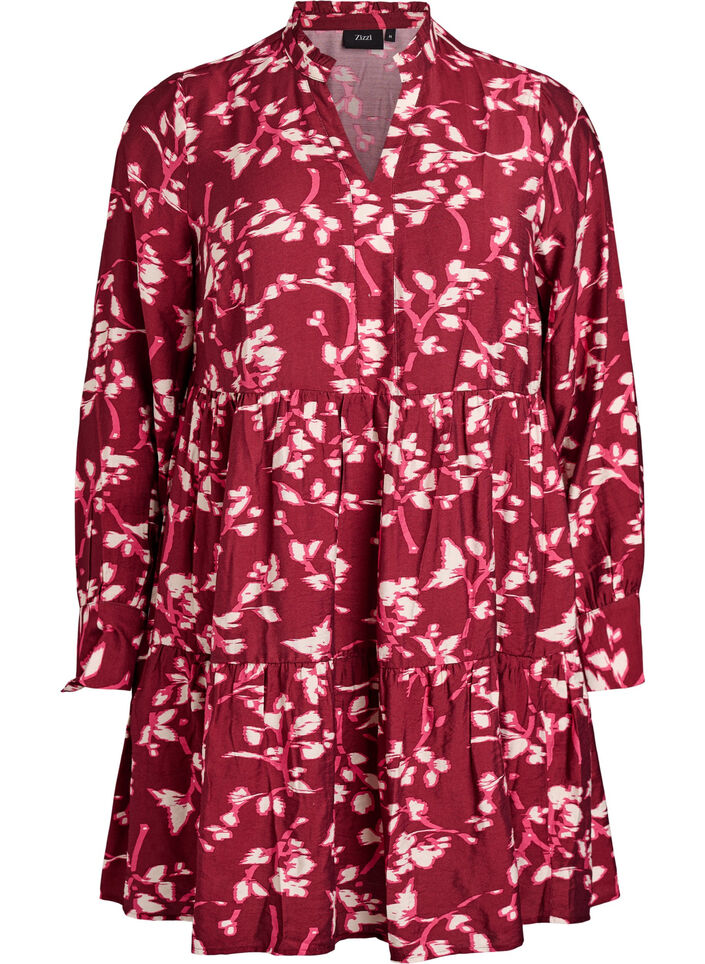 A-line dress with ruffle collar, Red, Packshot image number 0