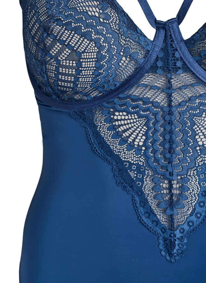 Underwired lace body with strap detail, Blue, Packshot image number 2