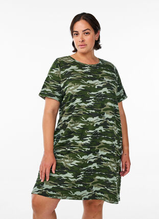 Short T-shirt dress in cotton jersey - Green - Sz. 40-64 - Zizzifashion Short T-shirt dress in cotton jersey - Green - Sz. 40-64 - Zizzifashion
