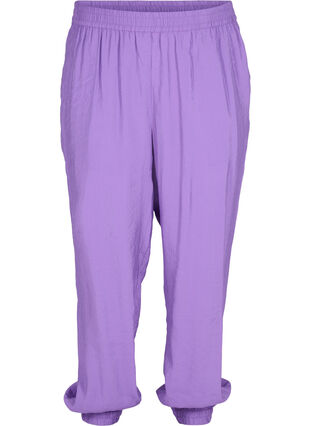 Loose viscose blend trousers with elastic trim, Royal Lilac, Packshot image number 0