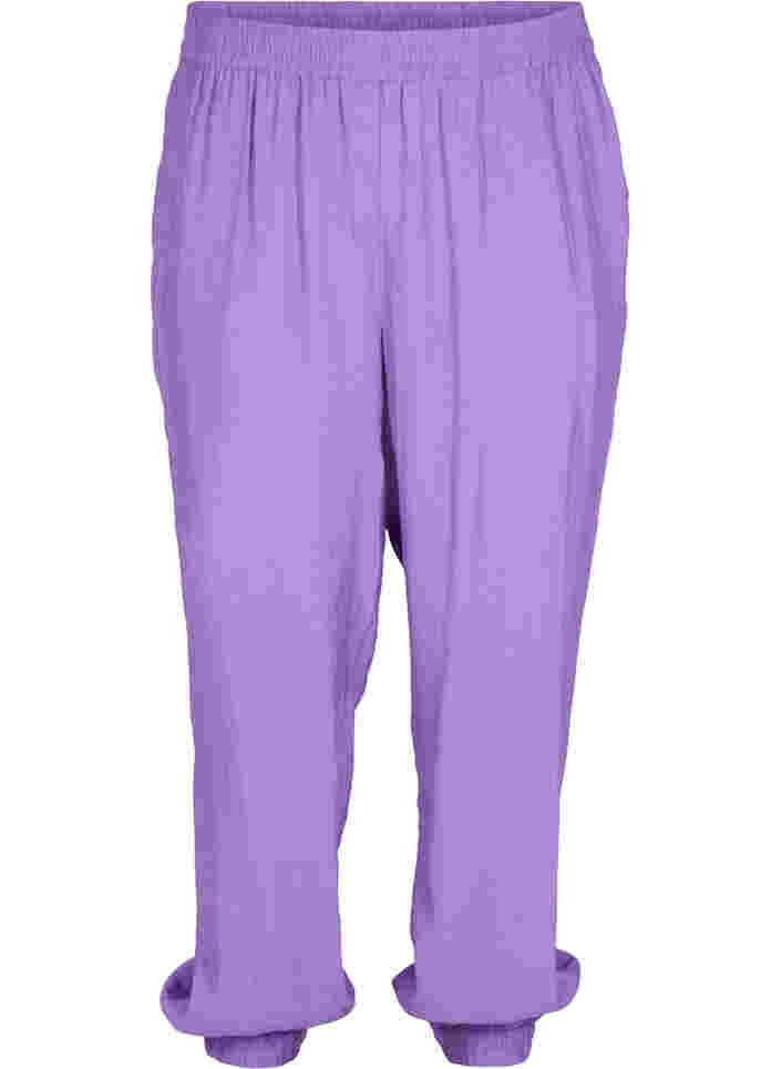 Loose viscose blend trousers with elastic trim, Royal Lilac, Packshot